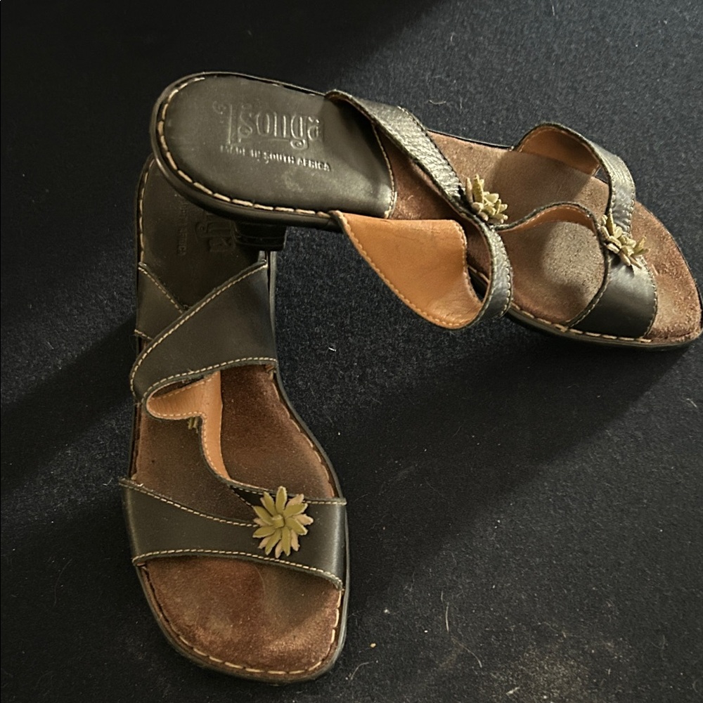 Isonga Women's Black Sandals with Gold Floral Details